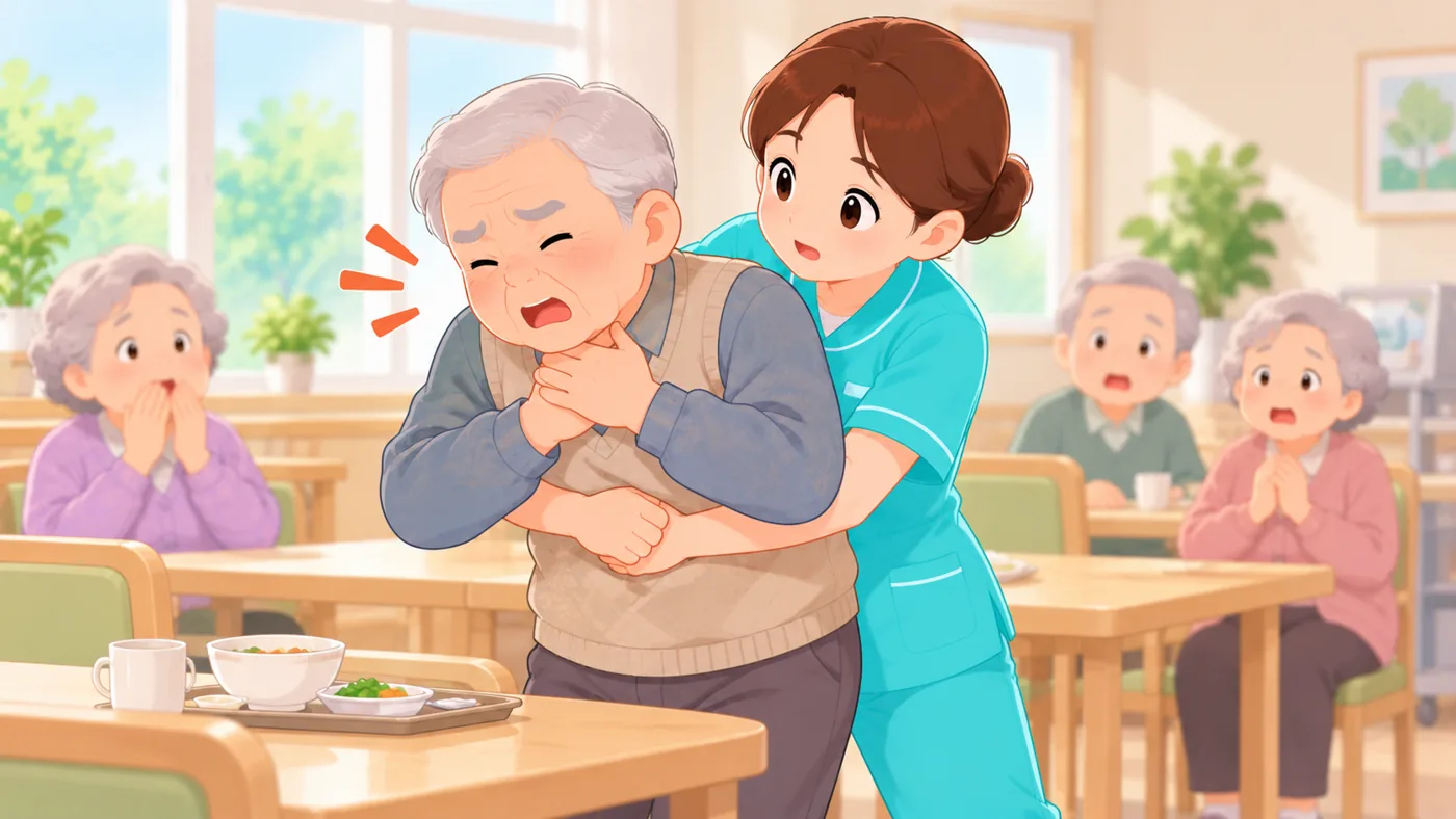 뒤에서 감싸 안고 배꼽과 명치 사이를 위로 밀어 올립니다.