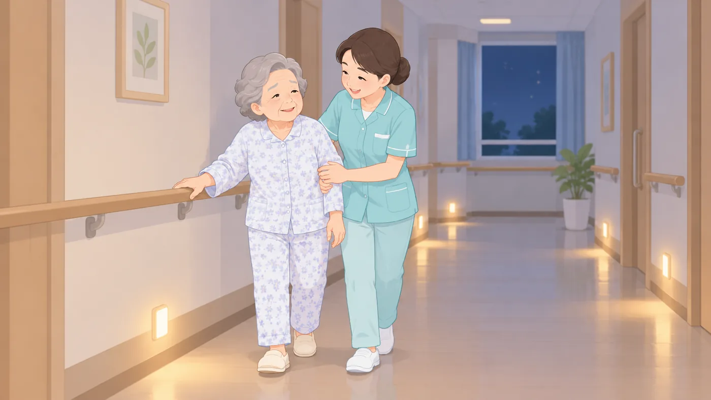 어두운 복도와 불이 켜진 복도 비교