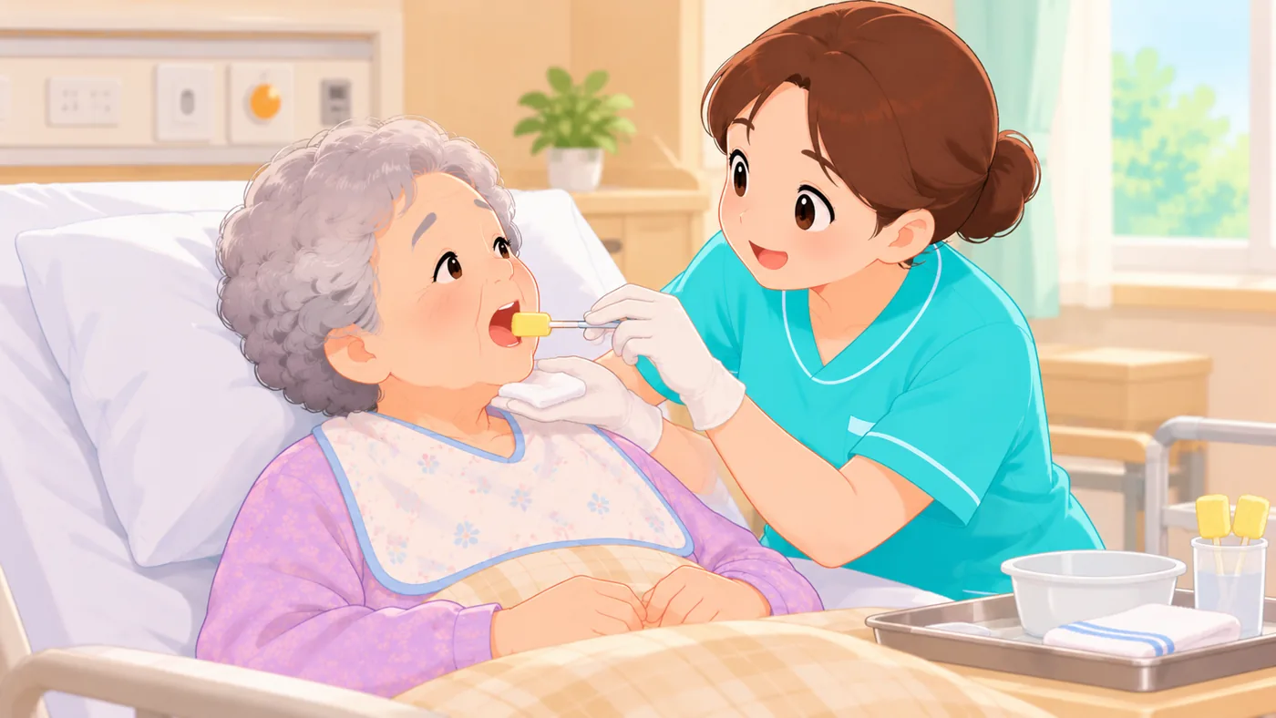 상체를 세우고 고개를 옆으로 돌린 뒤, 물기를 꼭 짠 스펀지 브러시로 닦습니다.