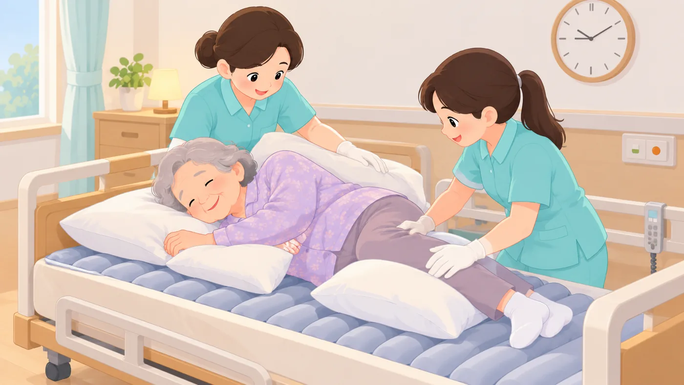 바로 누움, 왼쪽으로 누움, 오른쪽으로 누움을 시간에 맞춰 돌아가며 바꾸는 모습